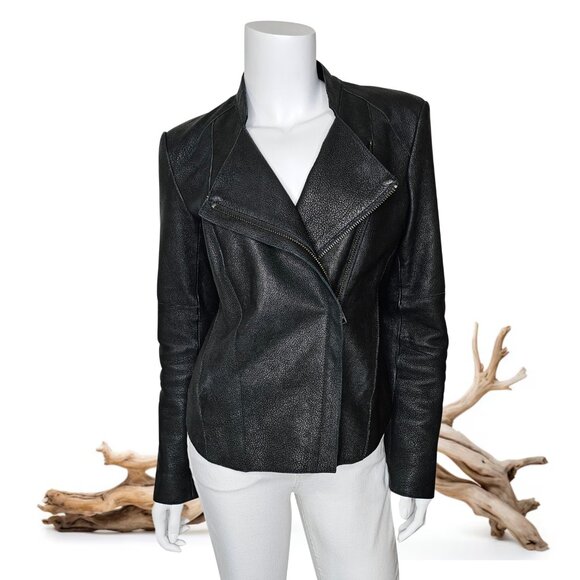 [Sold] HELMUT LANG Black Blistered Asymmetric Crop Leather Jacket | Size M - Picture 3 of 9